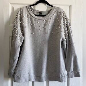 Halogen Pearl-Embellished Gray Sweatshirt